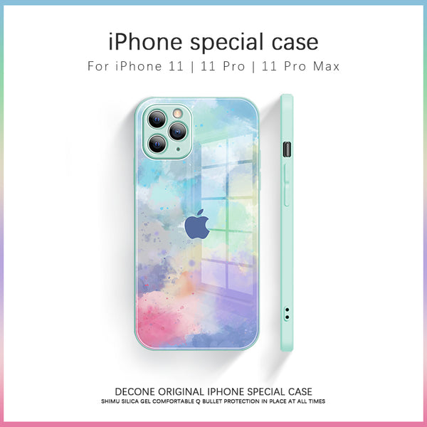 【Deconee】iPhone 11 series watercolor 9H tempered glass phone case (gift lanyard)