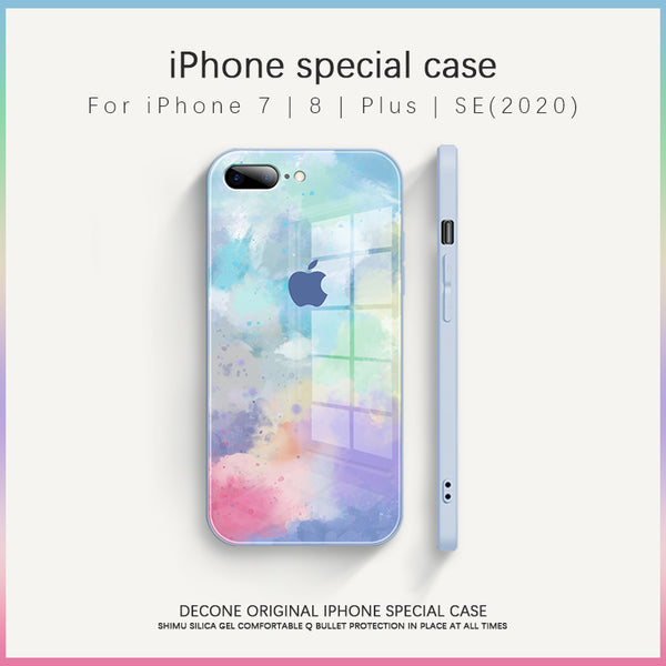 【Decone】iPhone 7/8/Plus/SE(2020) series watercolor 9H tempered glass phone case (gift lanyard)
