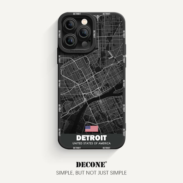 iPhone 14 Series | City Line Map Series Pupil Liquid Silicone Phone Case - Detroit