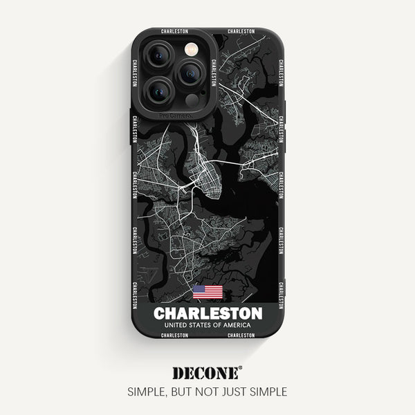 iPhone 14 Series | City Line Map Series Pupil Liquid Silicone Phone Case - Charleston-SC