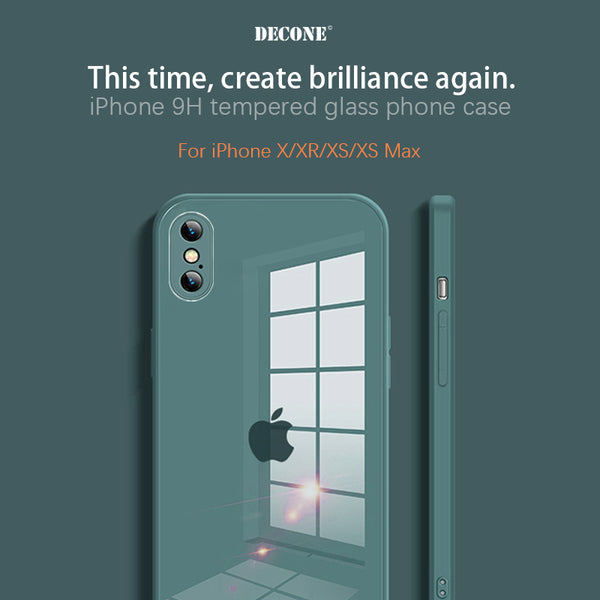 【Decone】iPhoneX Macaron series straight-edge tempered glass phone case (gift lanyard)