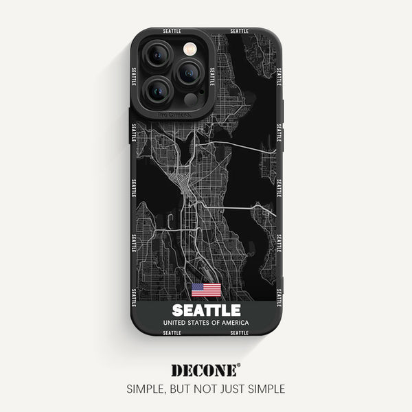 iPhone 14 Series | City Line Map Series Pupil Liquid Silicone Phone Case -Seattle