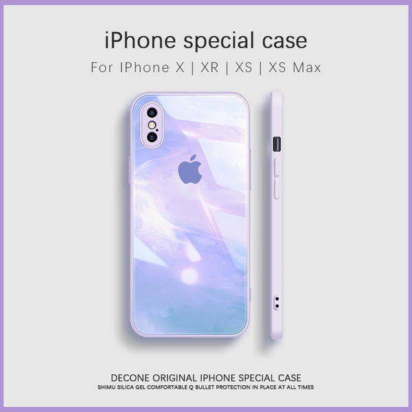 【Decone】iPhone X series  watercolor 9H tempered glass phone case (gift lanyard)