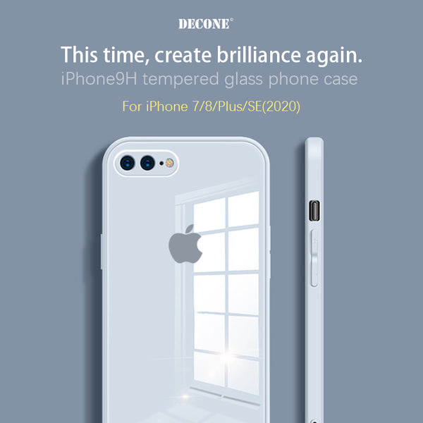 【Decone】iPhone7/8/SE(2020) Macaron series straight-edge tempered glass phone case (gift lanyard)