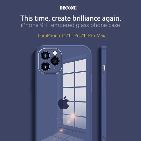 【Decone】iPhone11 Macaron series straight-edge tempered glass phone case (gift lanyard)