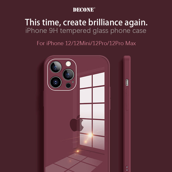 【Decone】iPhone12 Macaron series straight-edge tempered glass phone case (gift lanyard)