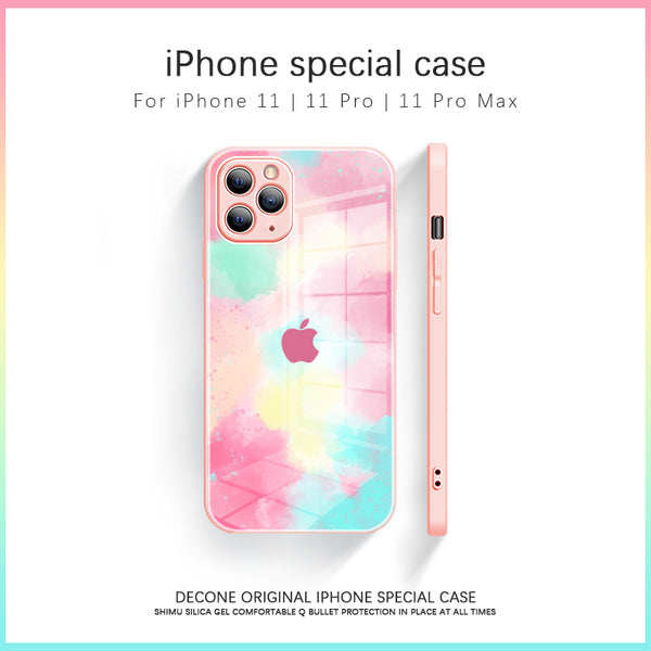 【Decone】iPhone 11 series watercolor 9H tempered glass phone case (gift lanyard)