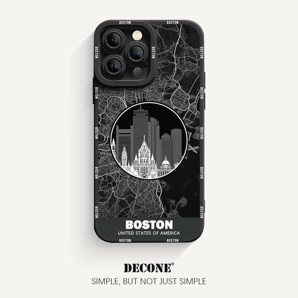 iPhone 14 Series | City Line Map Series Pupil Liquid Silicone Phone Case - Boston