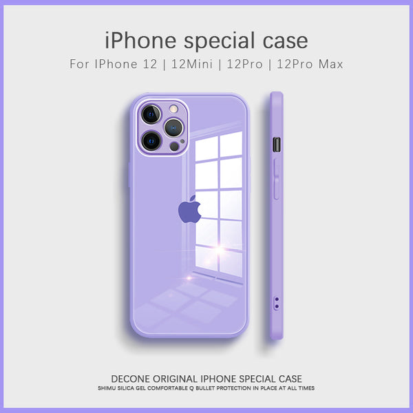 【Decone】iPhone Series Macaron Straight Edge Tempered Glass Case (gift lanyard)