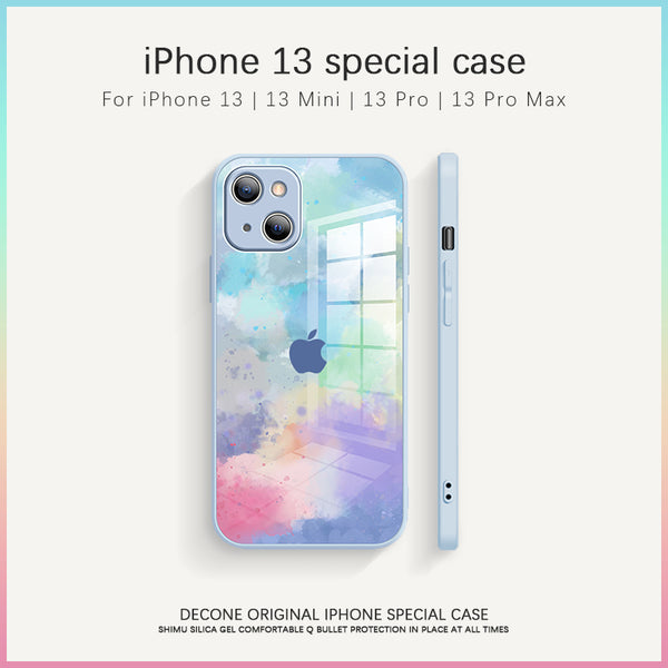 【Decone】iPhone 13 | Watercolor 9H tempered glass phone case (gift lanyard)
