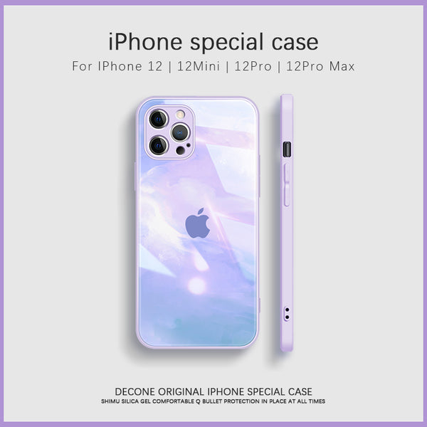 【Decone】iPhone 12 series  watercolor 9H tempered glass phone case (gift lanyard)