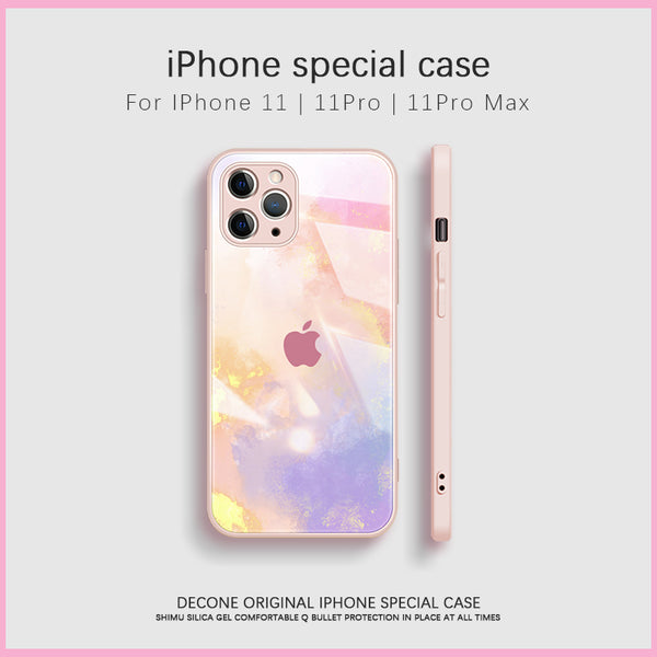 【Decone】iPhone 11 series  watercolor 9H tempered glass phone case (gift lanyard)